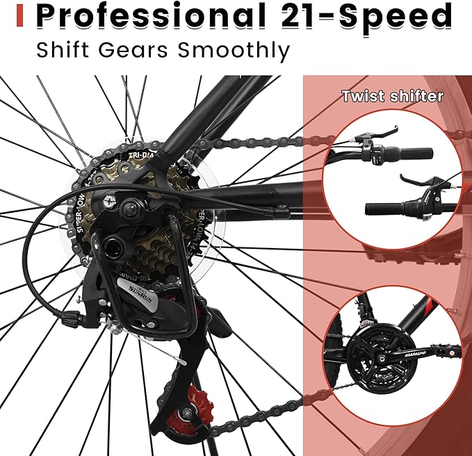Mountain Bike 24 26 27.5 Inch for Men Women, 21 Speeds High-Carbon Steel Frame, Front Suspension Sport Bicycle, Adult Teens MTB Bicycle for Snow City Commuters and Short Trip image 4