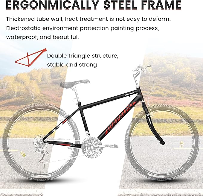 Mountain Bike 24 26 27.5 Inch for Men Women, 21 Speeds High-Carbon Steel Frame, Front Suspension Sport Bicycle, Adult Teens MTB Bicycle for Snow City Commuters and Short Trip image 5