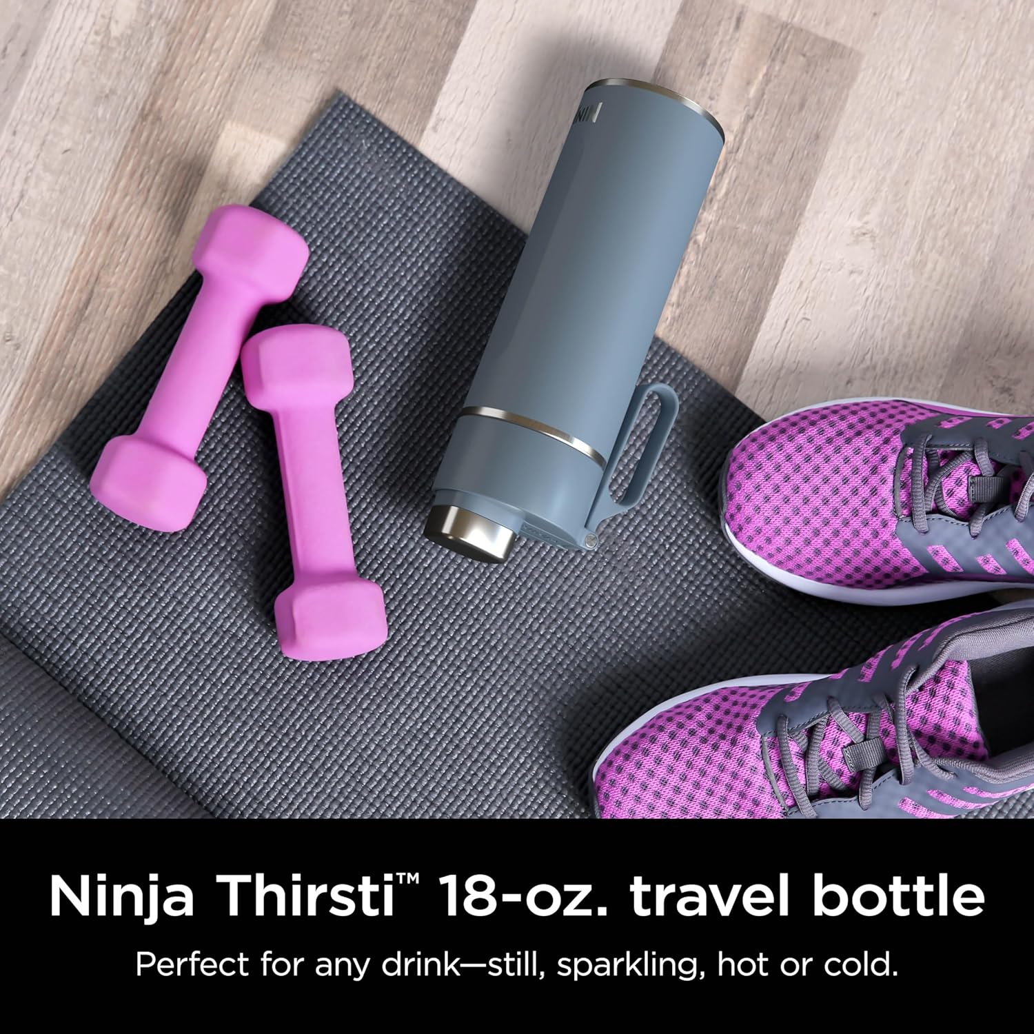 Ninja Thirsti 18oz Travel Water Bottle, For Carbonated Sparkling Drinks, Colder and Fizzier Longer, Leak Proof, 24 Hrs Cold, Dishwasher Safe, Stainless Steel Insulated Tumbler, Storm Blue, DW1801BL image 2