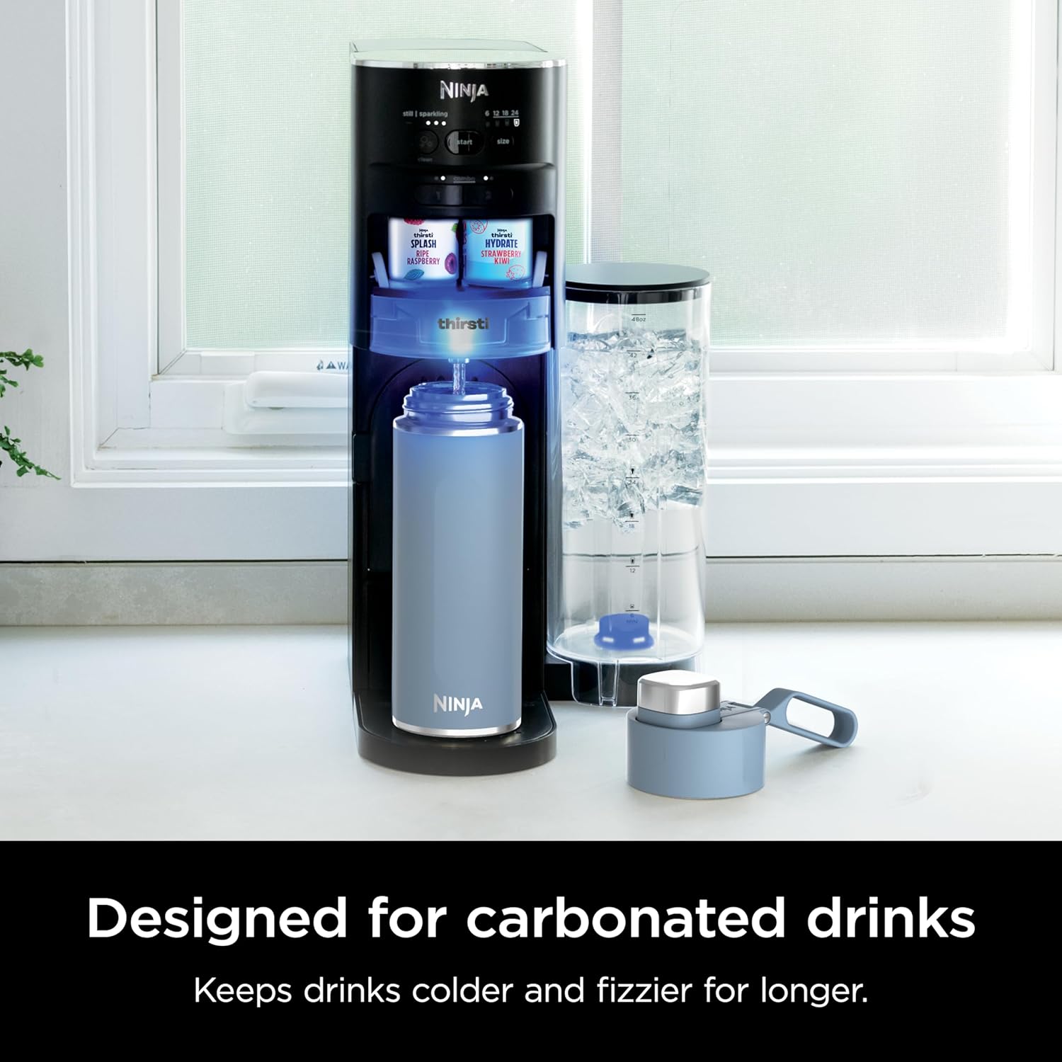 Ninja Thirsti 18oz Travel Water Bottle, For Carbonated Sparkling Drinks, Colder and Fizzier Longer, Leak Proof, 24 Hrs Cold, Dishwasher Safe, Stainless Steel Insulated Tumbler, Storm Blue, DW1801BL image 3