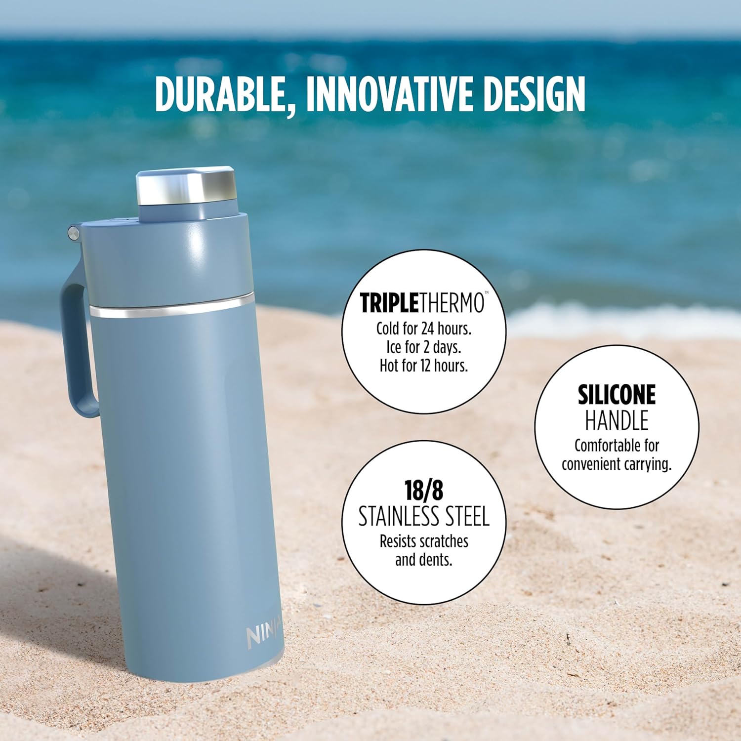 Ninja Thirsti 18oz Travel Water Bottle, For Carbonated Sparkling Drinks, Colder and Fizzier Longer, Leak Proof, 24 Hrs Cold, Dishwasher Safe, Stainless Steel Insulated Tumbler, Storm Blue, DW1801BL image 5