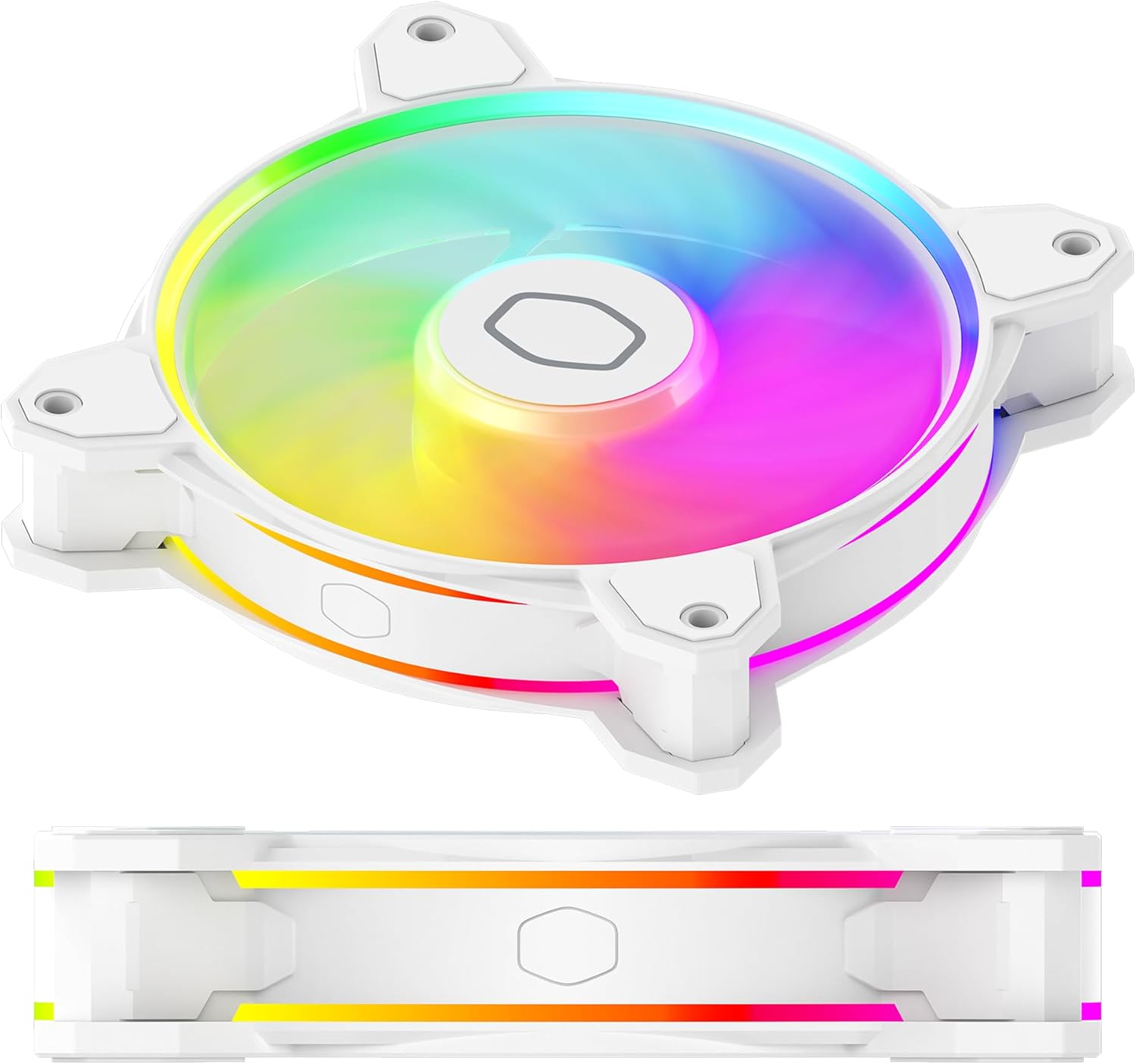 Cooler Master MF140 Halo² White PC Case Liquid Cooler Air Cooler Fan, 140mm Fan, Dual-Loop aRGB Rings, Dynamic PWM 2,050 RPM, Air Balance Blades, aRGB Lighting, Hybrid Frame image 11