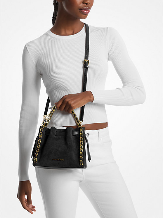 Mina Small Suede Logo Chain Crossbody Bag image 3