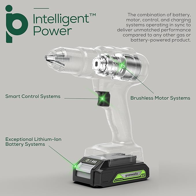 Greenworks 24V Brushless Drill / Driver, 2Ah USB Battery and Charger Included image 3