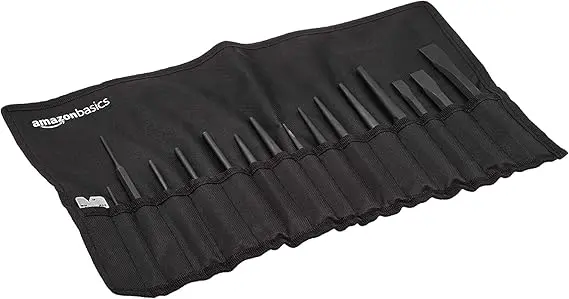 Amazon Basics 16-Piece Chrome Vanadium Steel Punch and Chisel Set with Storage Pouch image 1