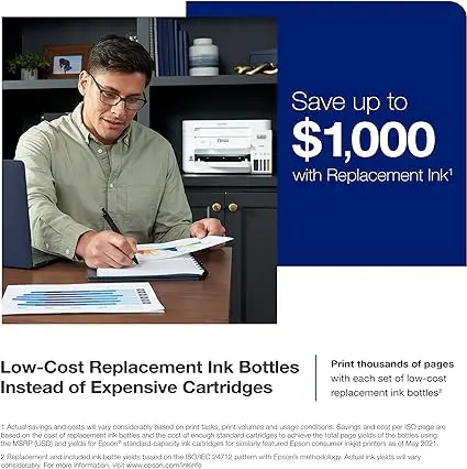 Epson EcoTank ET-4850 Wireless All-in-One Cartridge-Free Supertank Printer with Scanner, Copier, Fax, ADF and Ethernet – The Perfect Printer Office - White, Medium image 3
