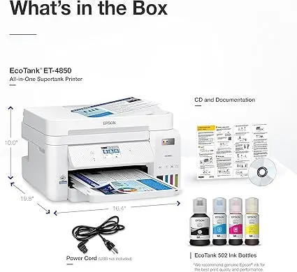 Epson EcoTank ET-4850 Wireless All-in-One Cartridge-Free Supertank Printer with Scanner, Copier, Fax, ADF and Ethernet – The Perfect Printer Office - White, Medium image 6