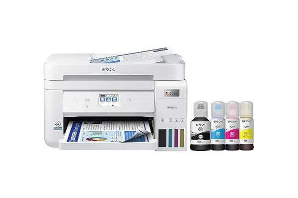 Epson EcoTank ET-4850 Wireless All-in-One Cartridge-Free Supertank Printer with Scanner, Copier, Fax, ADF and Ethernet – The Perfect Printer Office - White, Medium image