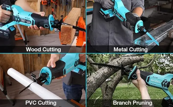 DURATECH Cordless Reciprocating Saw with 20V 4.0Ah Li-Ion Battery, 3000SPM, 7/8" Stroke Length, Variable Speed, Tool-Free Blade Change, 4 Saw Blades for Wood & Metal Cutting image 6