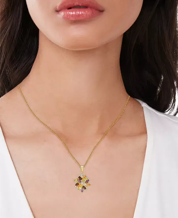 Multi-Gemstone (2-1/8 ct. t.w.) and Diamond Accent Cluster Pendant Necklace in 18k Gold-Plated Sterling Silver image 2