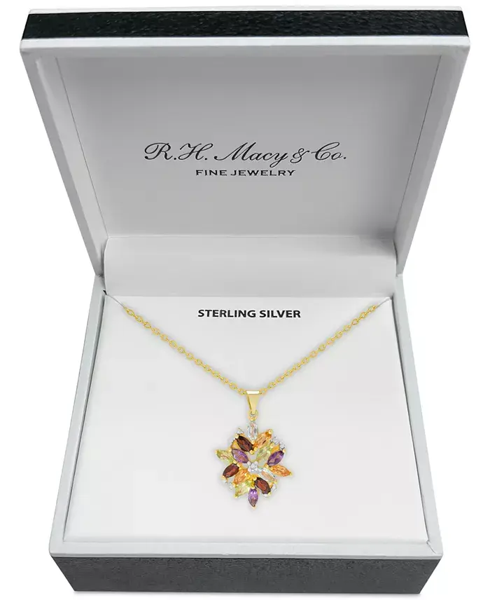 Multi-Gemstone (2-1/8 ct. t.w.) and Diamond Accent Cluster Pendant Necklace in 18k Gold-Plated Sterling Silver image 3