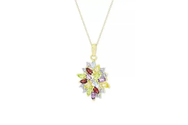 Multi-Gemstone (2-1/8 ct. t.w.) and Diamond Accent Cluster Pendant Necklace in 18k Gold-Plated Sterling Silver image