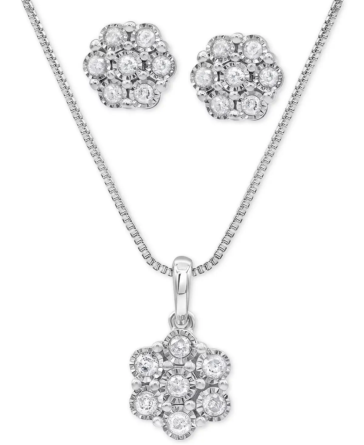 Macy's 2-Pc. Set Diamond Cluster Pendant Necklace & Matching Stud Earrings (1/2 ct. t.w.) in Sterling Silver image 1