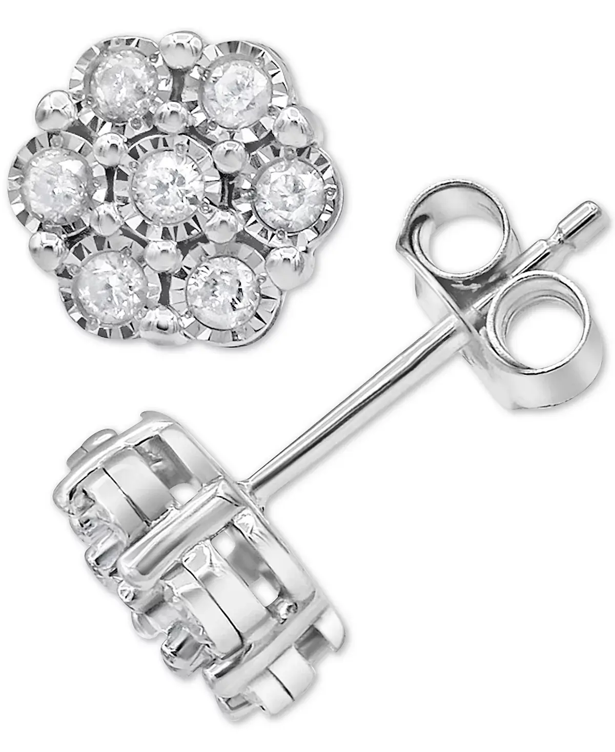 Macy's 2-Pc. Set Diamond Cluster Pendant Necklace & Matching Stud Earrings (1/2 ct. t.w.) in Sterling Silver image 3