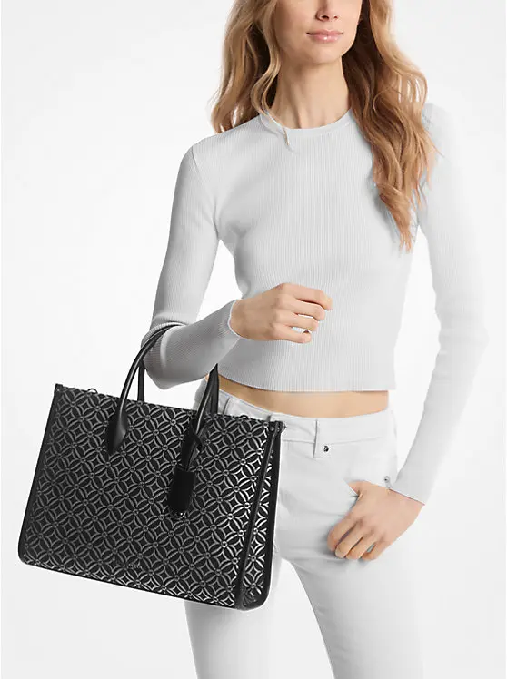 Mirella Medium Metallic Logo Jacquard Tote Bag image 3
