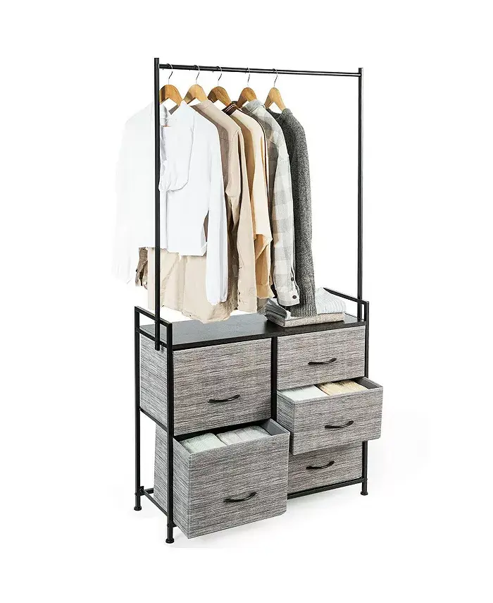  Ecooso 5 Fabric Drawers Dresser with Metal Frame and Wooden Top Shipped and sold by Kuyotq image 1