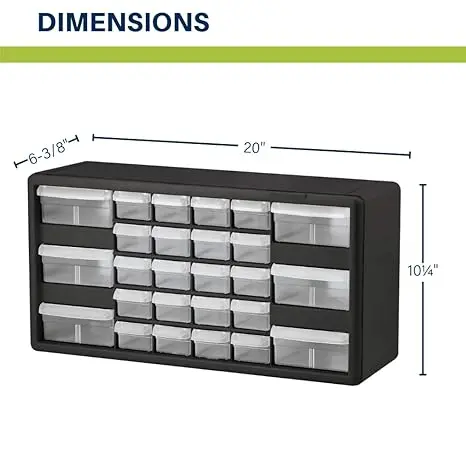Akro-Mils 26-Drawer Plastic Drawer Storage Cabinet for Garage Organization, Bead Organizer, Building Bricks Storage, Teacher Toolbox, Makeup Organizer, 20-Inch W x 6-Inch D x 10-Inch H, 10126 Black image 3