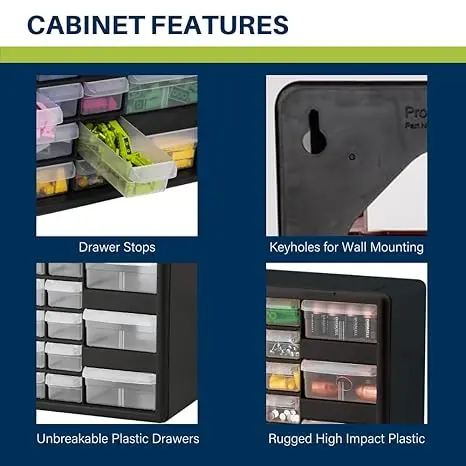 Akro-Mils 26-Drawer Plastic Drawer Storage Cabinet for Garage Organization, Bead Organizer, Building Bricks Storage, Teacher Toolbox, Makeup Organizer, 20-Inch W x 6-Inch D x 10-Inch H, 10126 Black image 4