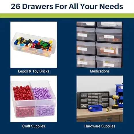 Akro-Mils 26-Drawer Plastic Drawer Storage Cabinet for Garage Organization, Bead Organizer, Building Bricks Storage, Teacher Toolbox, Makeup Organizer, 20-Inch W x 6-Inch D x 10-Inch H, 10126 Black image 5