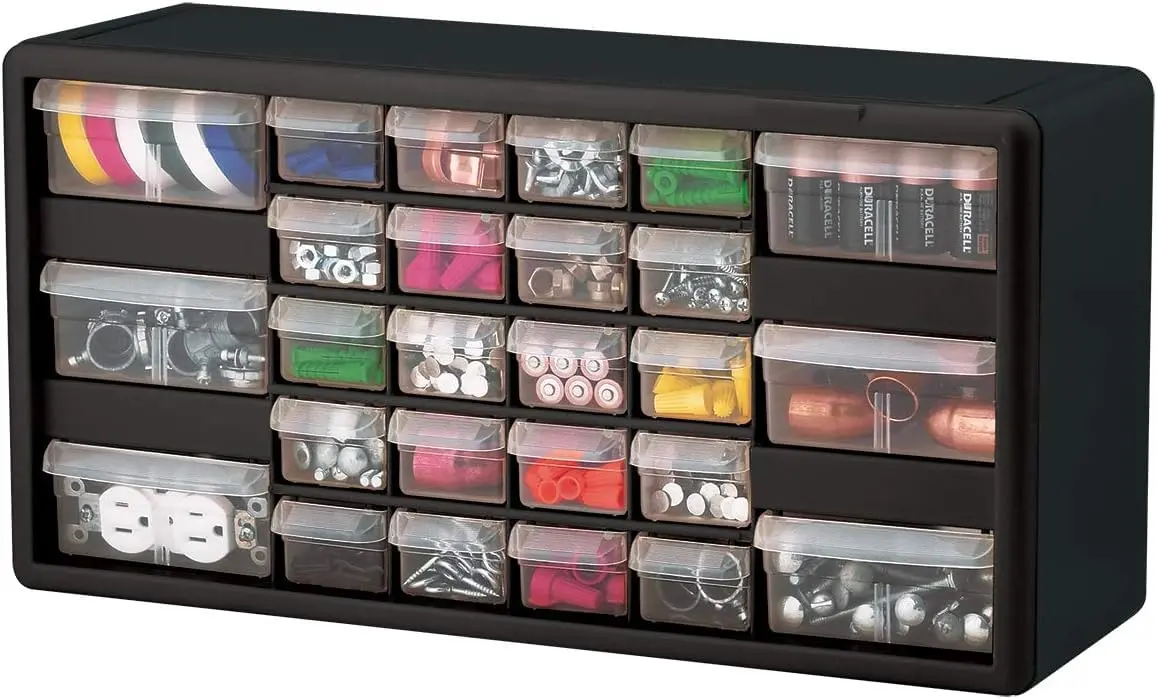 Akro-Mils 26-Drawer Plastic Drawer Storage Cabinet for Garage Organization, Bead Organizer, Building Bricks Storage, Teacher Toolbox, Makeup Organizer, 20-Inch W x 6-Inch D x 10-Inch H, 10126 Black image 10