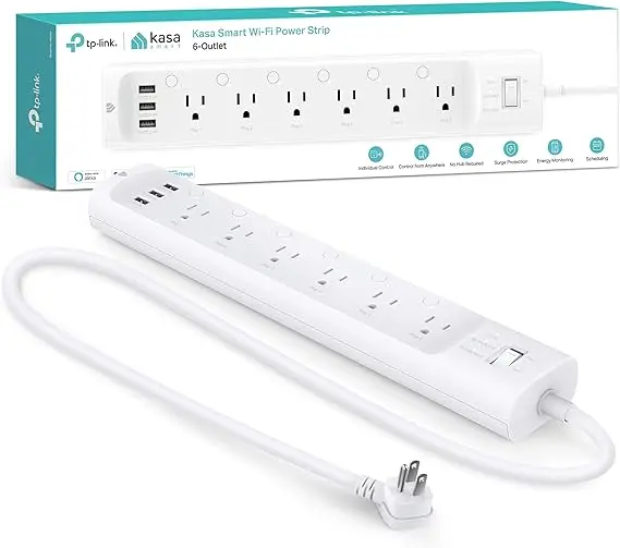 Kasa Smart Plug Power Strip HS300, Surge Protector with 6 Individually Controlled Smart Outlets and 3 USB Ports, Works with Alexa & Google Home, No Hub Required , White image 1