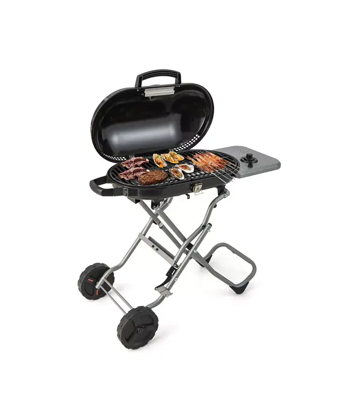 15000 BTU Portable Propane BBQ Grill with Wheels and Side Shelf Shipped and sold by Kuyotq image 1