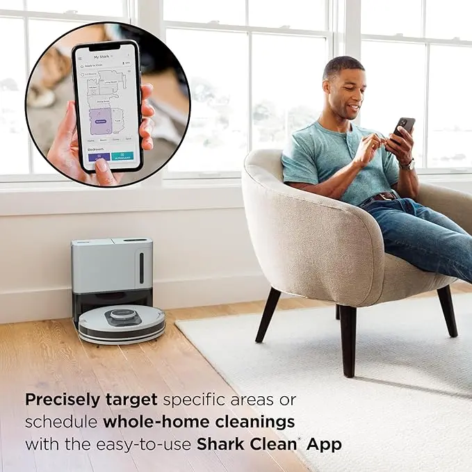 Shark AI Ultra Voice Control Robot Vacuum with Matrix Clean Navigation, Home Mapping, 60-Day Capacity, XL Self-Empty Base for Homes with Pets, Carpet & Hard Floors, Cool Grey image 4