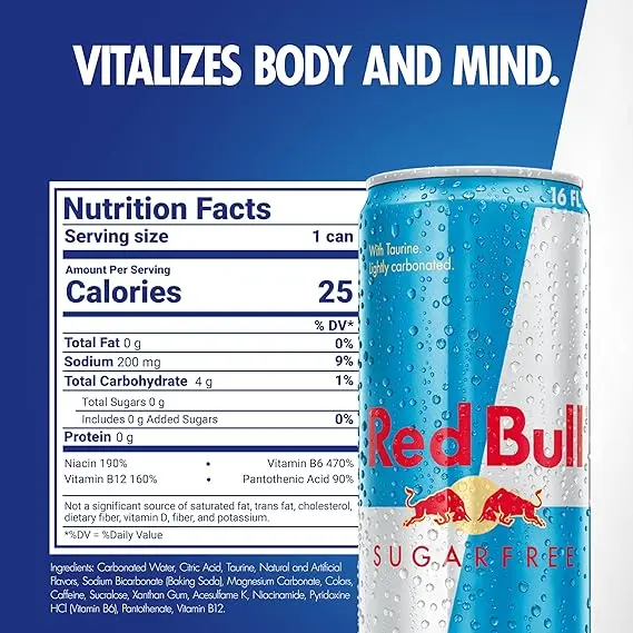 Red Bull Sugar Free Energy Drink with 151mg Caffeine plus Taurine & B Vitamins, 16 Fl Oz, Pack of 12 Cans image 2