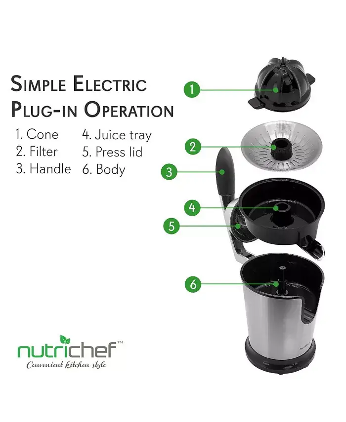 160W Electric Fruit & Citrus Juicer with Manual Pressing Handle and Stainless Steel Housing - PKJCR305 image 2