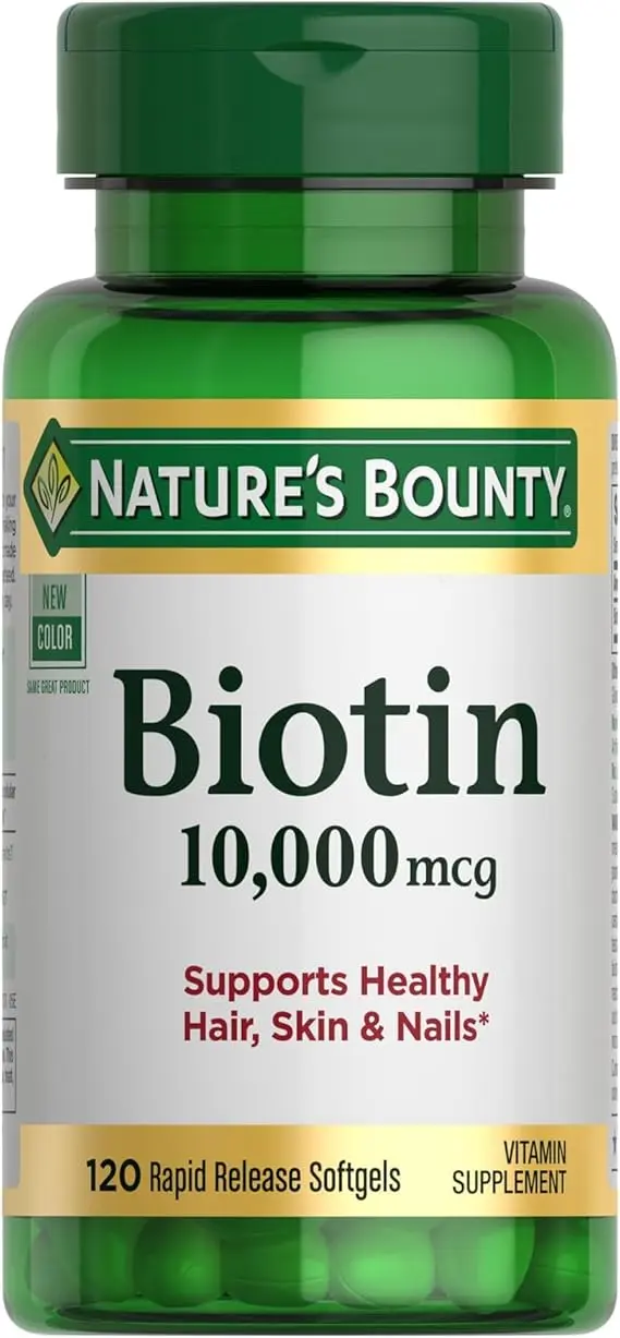 Nature's Bounty Biotin Hair Skin and Nails Vitamins, Supports Healthy Hair, Skin and Nails, 10,000 mcg, 120 Softgels (Pack of 1) image 1
