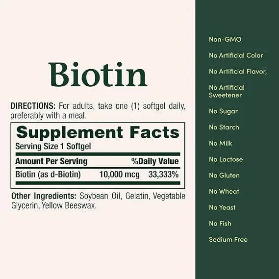 Nature's Bounty Biotin Hair Skin and Nails Vitamins, Supports Healthy Hair, Skin and Nails, 10,000 mcg, 120 Softgels (Pack of 1) image 5