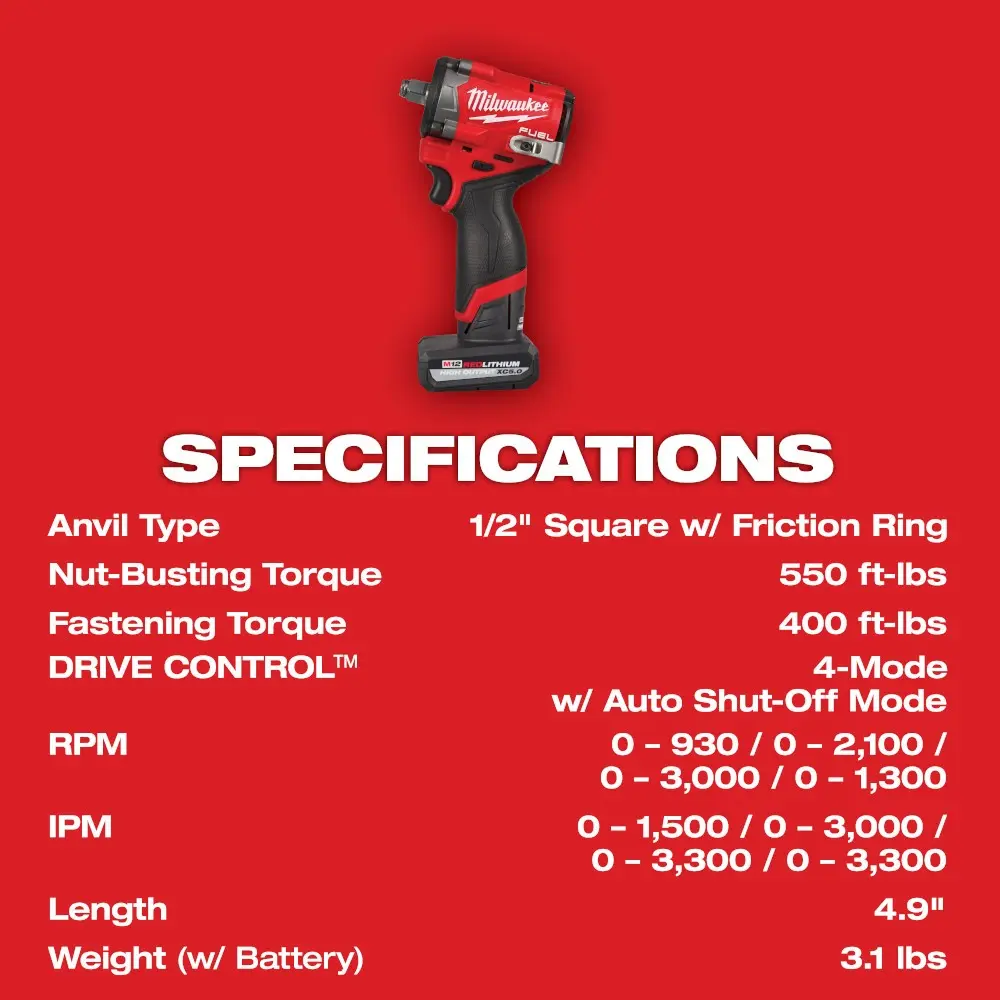 Milwaukee 2563-22 M12 FUEL Stubby 1/2" Impact Wrench Kit image 7