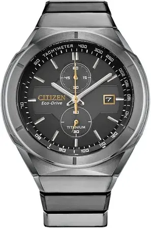 Citizen Men's Chronograph Armor Eco-Drive Silver-Tone Titanium Bracelet Watch 44mm image 1