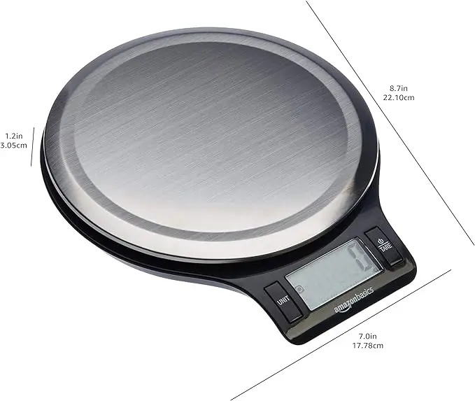 Amazon Basics Digital Kitchen Scale with LCD Display, Batteries Included, Weighs up to 11 pounds, Black and Stainless Steel image 2