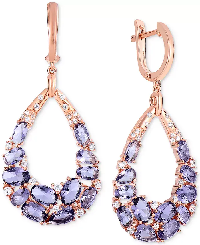 Purple & White Cubic Zirconia Teardrop Drop Earrings in 14k Rose Gold-Plated Sterling Silver image 1