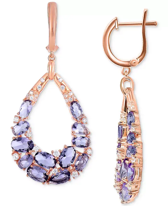 Purple & White Cubic Zirconia Teardrop Drop Earrings in 14k Rose Gold-Plated Sterling Silver image 2