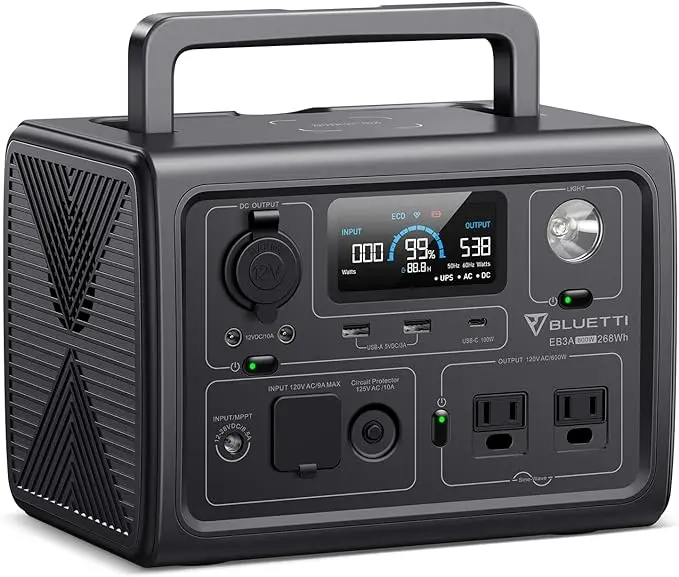 BLUETTI Solar Generator EB3A, 268Wh LiFePO4 Battery Backup w/ 2 600W (1200W Surge) AC Outlets, Recharge from 0-80% in 30 Min., LFP Backup for Outdoor Camping, Trip, Power Outage image 1