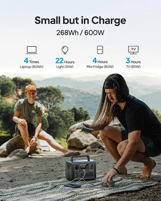 BLUETTI Solar Generator EB3A, 268Wh LiFePO4 Battery Backup w/ 2 600W (1200W Surge) AC Outlets, Recharge from 0-80% in 30 Min., LFP Backup for Outdoor Camping, Trip, Power Outage image 2