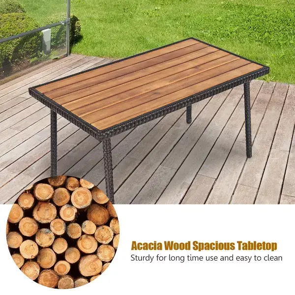 Costway 4PCS Patio Rattan Furniture Set Outdoor Conversation Set Coffee Table w/Cushions image 5