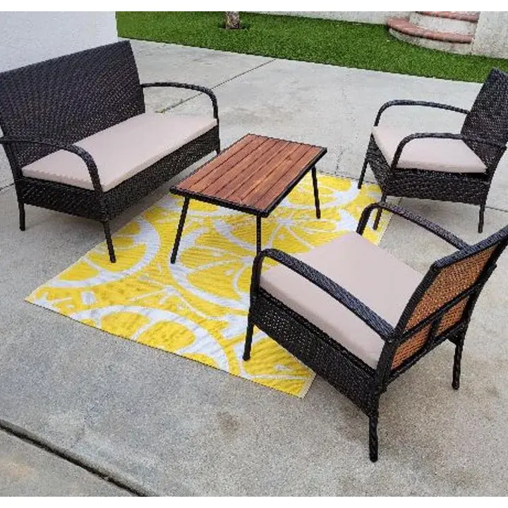 Costway 4PCS Patio Rattan Furniture Set Outdoor Conversation Set Coffee Table w/Cushions image 10