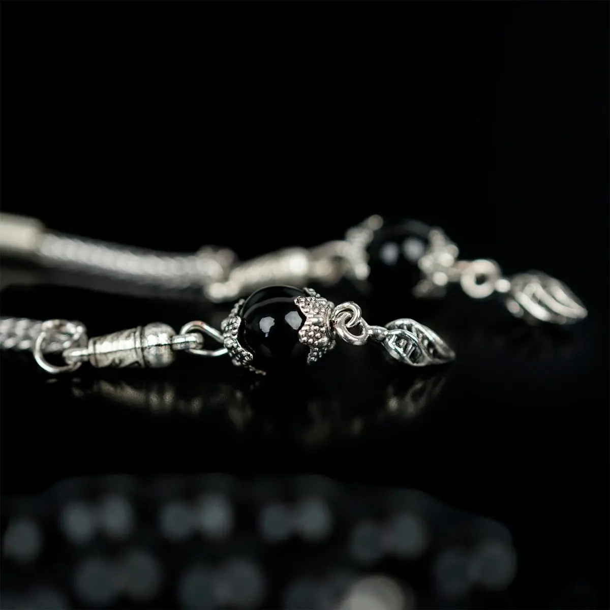 Muslim Prayer Beads - Black Obsidian Stone Beads Islamic Rosary image 2