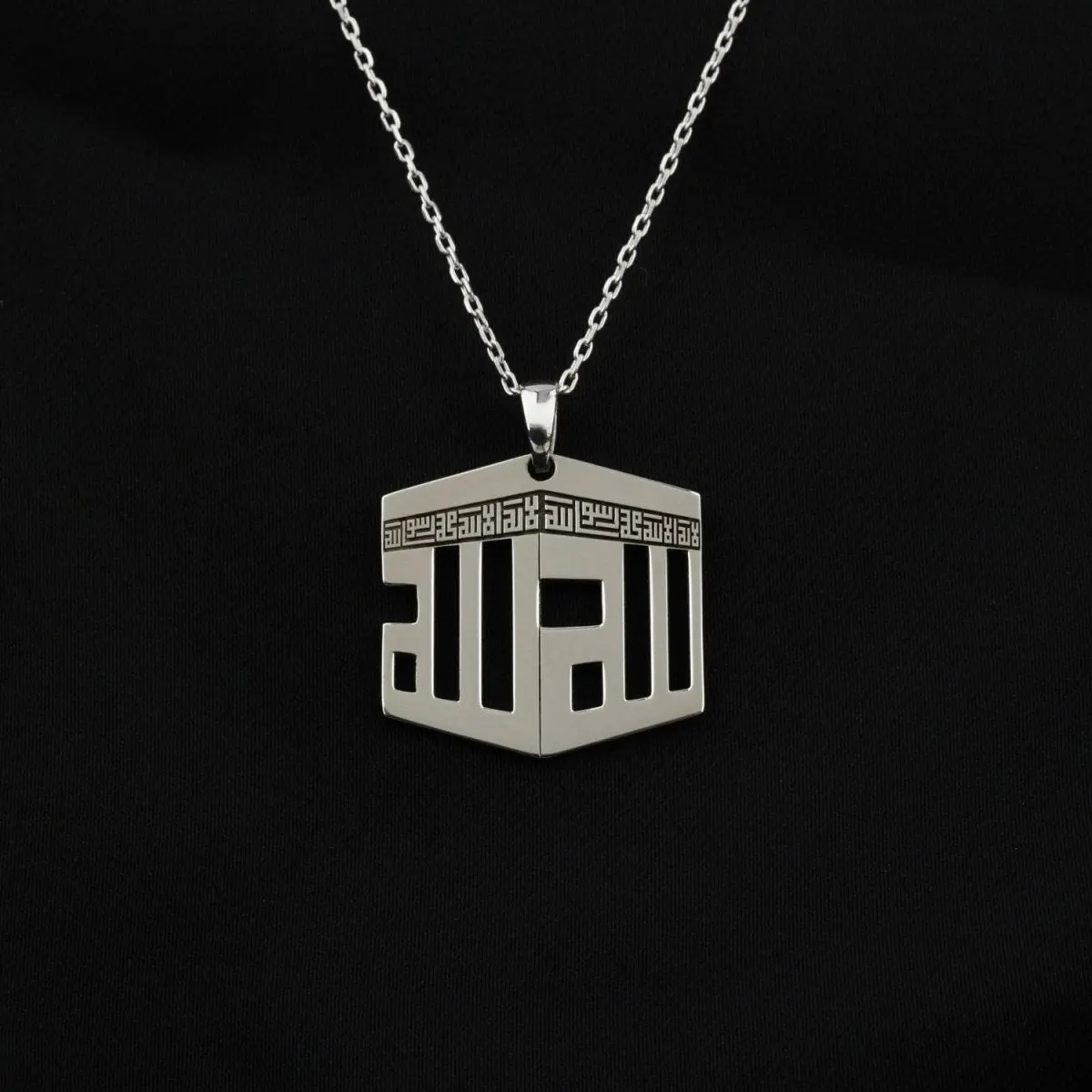 3D Kaaba Design Islamic Necklace - 18K Gold Plated Silver Pendant image 3