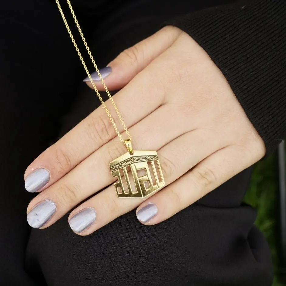 3D Kaaba Design Islamic Necklace - 18K Gold Plated Silver Pendant image 4