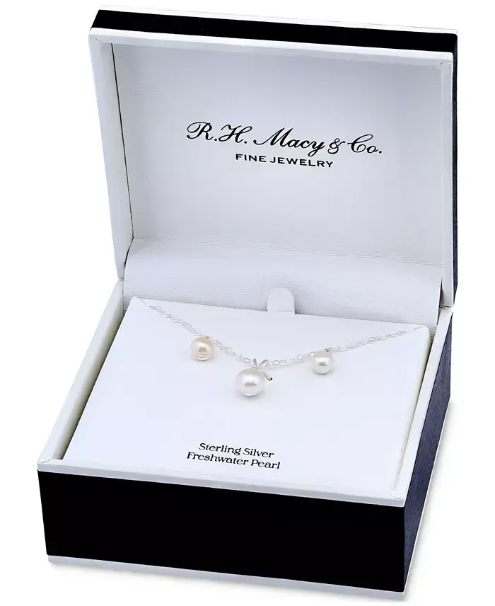 2-Piece Set Dyed Black Pearl (6mm) & White Topaz Accent Pendant Necklace & Matching Stud Earrings in Sterling Silver (Also in White & Dyed Pink Cultured Freshwater Pearl) image 1