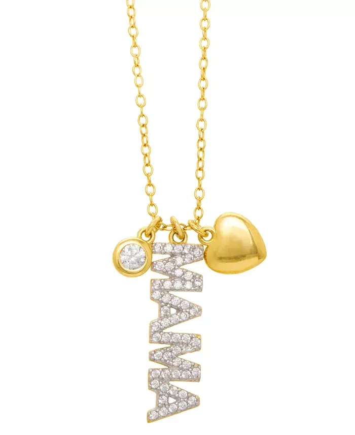  Lab Grown White Sapphire Mama Multi-Charm 18" Pendant Necklace (3/8 ct. t.w.) in 14k Gold over Sterling Silver image 1