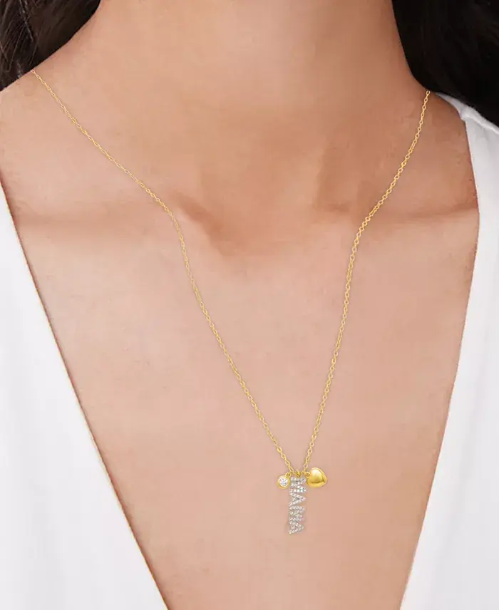  Lab Grown White Sapphire Mama Multi-Charm 18" Pendant Necklace (3/8 ct. t.w.) in 14k Gold over Sterling Silver image 2