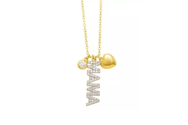  Lab Grown White Sapphire Mama Multi-Charm 18" Pendant Necklace (3/8 ct. t.w.) in 14k Gold over Sterling Silver image