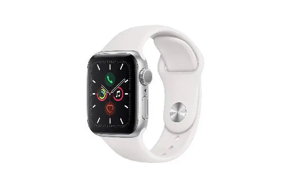 Apple Smart Watch 5 GPS 44mm MWVD2LL/A Silver Aluminum Case wit White Sport Band image