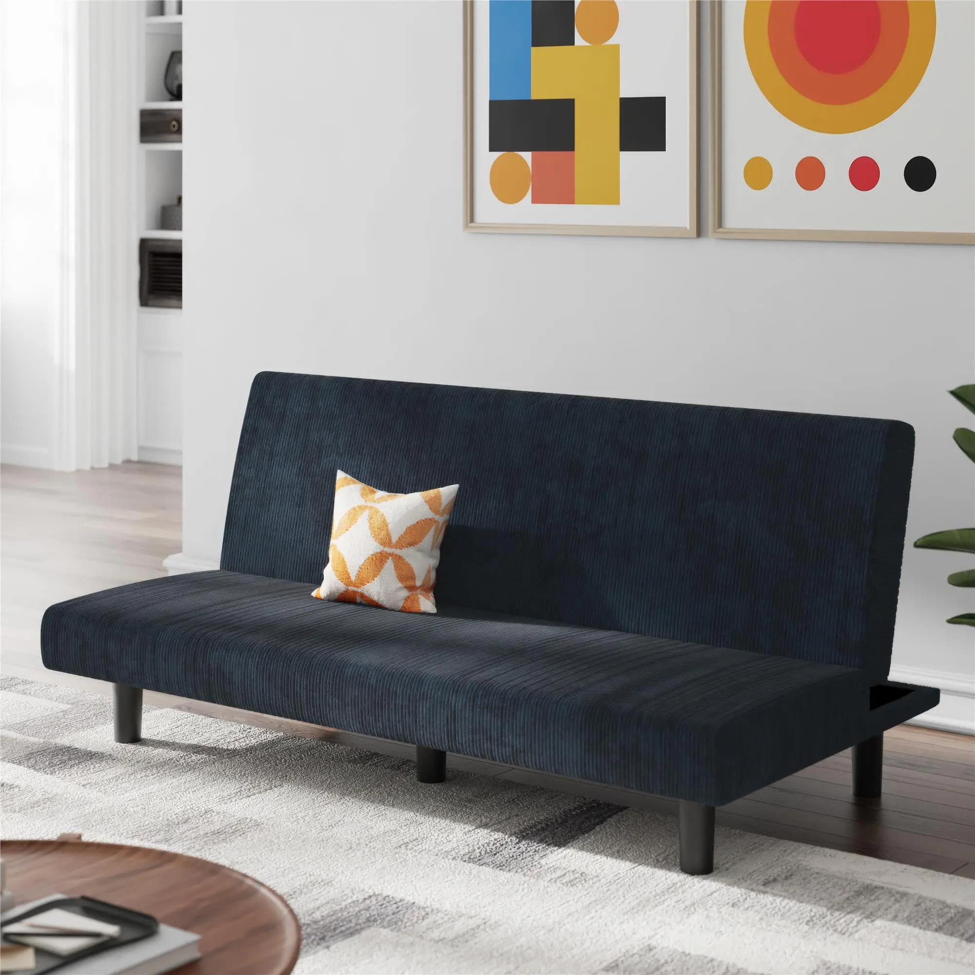 DHP Kelra 67.5" Armless Mid-Century Futon Sofa Bed, Blue Corduroy image 2