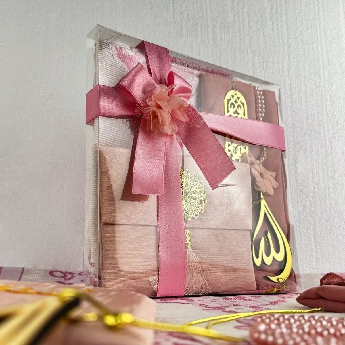 Prayer Rug Mat, Rose Color Prayer Set - Islamic Gift image 4